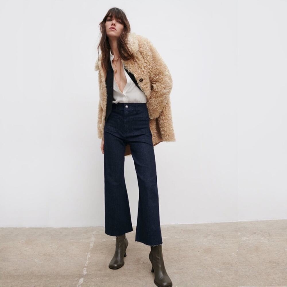 Zara Faux Fur Long Teddy Sherpa Jacket Coat Natural Beige Size Small 8490/241